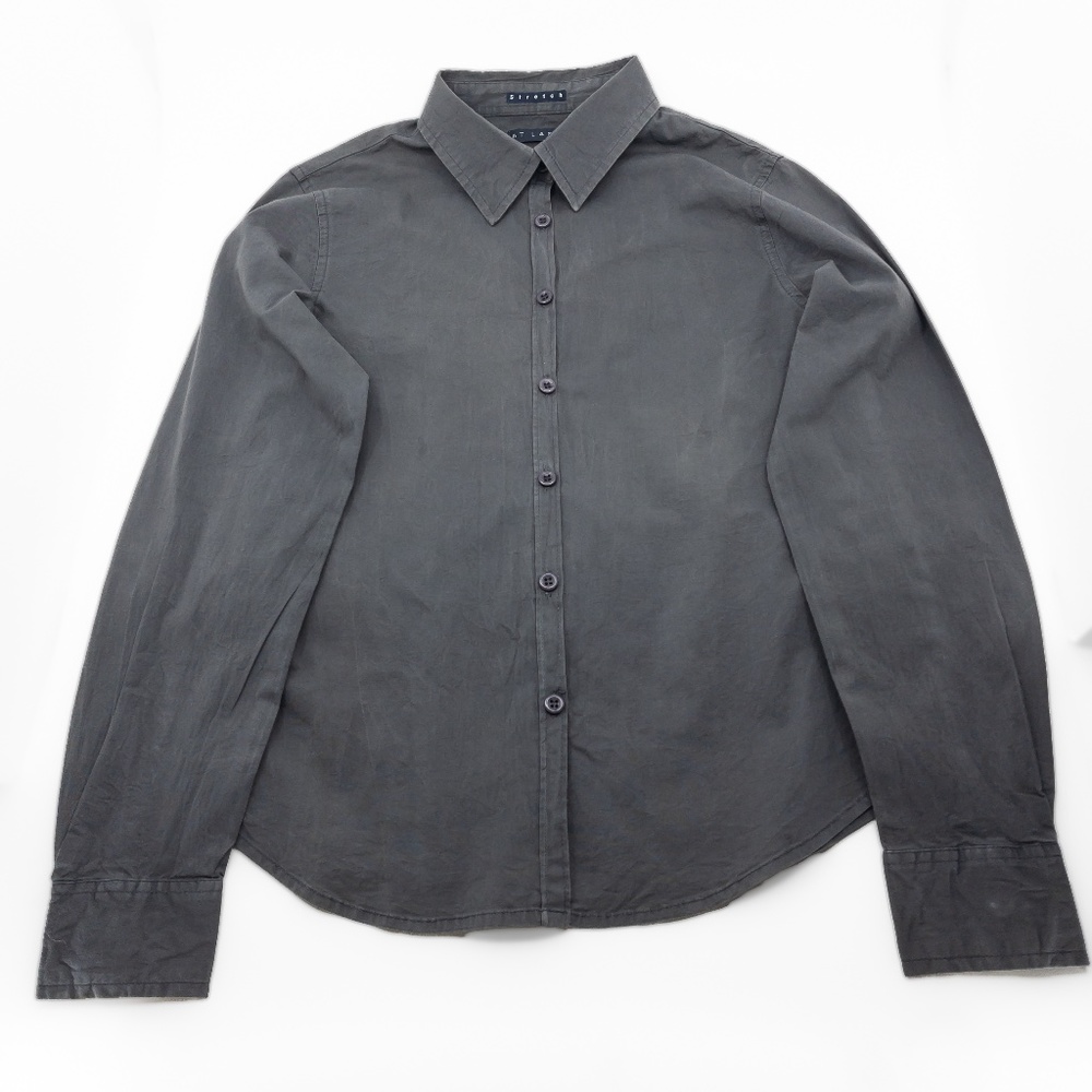 Charcoal Cotton Button Front Long Sleeved Collared Women’s Shirt